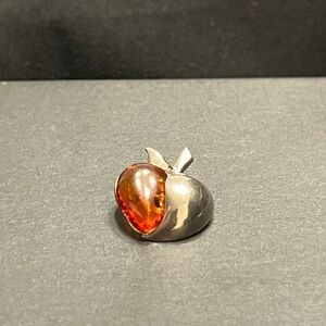 Elegant 925 Sterling Silver and Amber Apple Heart Shaped Women's Charm Pendant